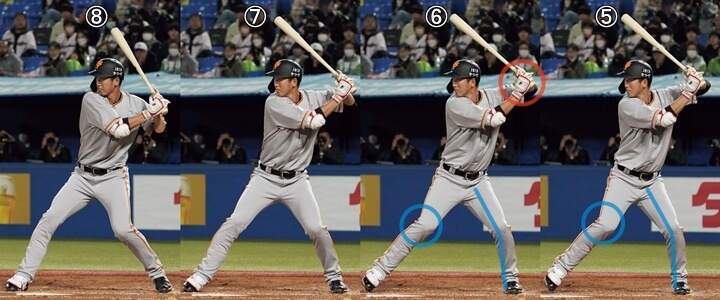 連続写真】巨人・秋広優人「力が抜けておりバットの軌道◎グリップ位置